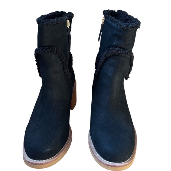 J. Crew Sherpa Stacked Heel Boots Leather Women’s Size 7.5 Faux Fur Lining - Picture 3 of 9